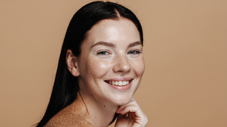 Woman with clear skin texture and facial exfoliation results